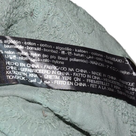 Zara Large Eyelet Lace Romper Women’s L Sage Green Cotton Blend Tie Waist Boho - Picture 7 of 9